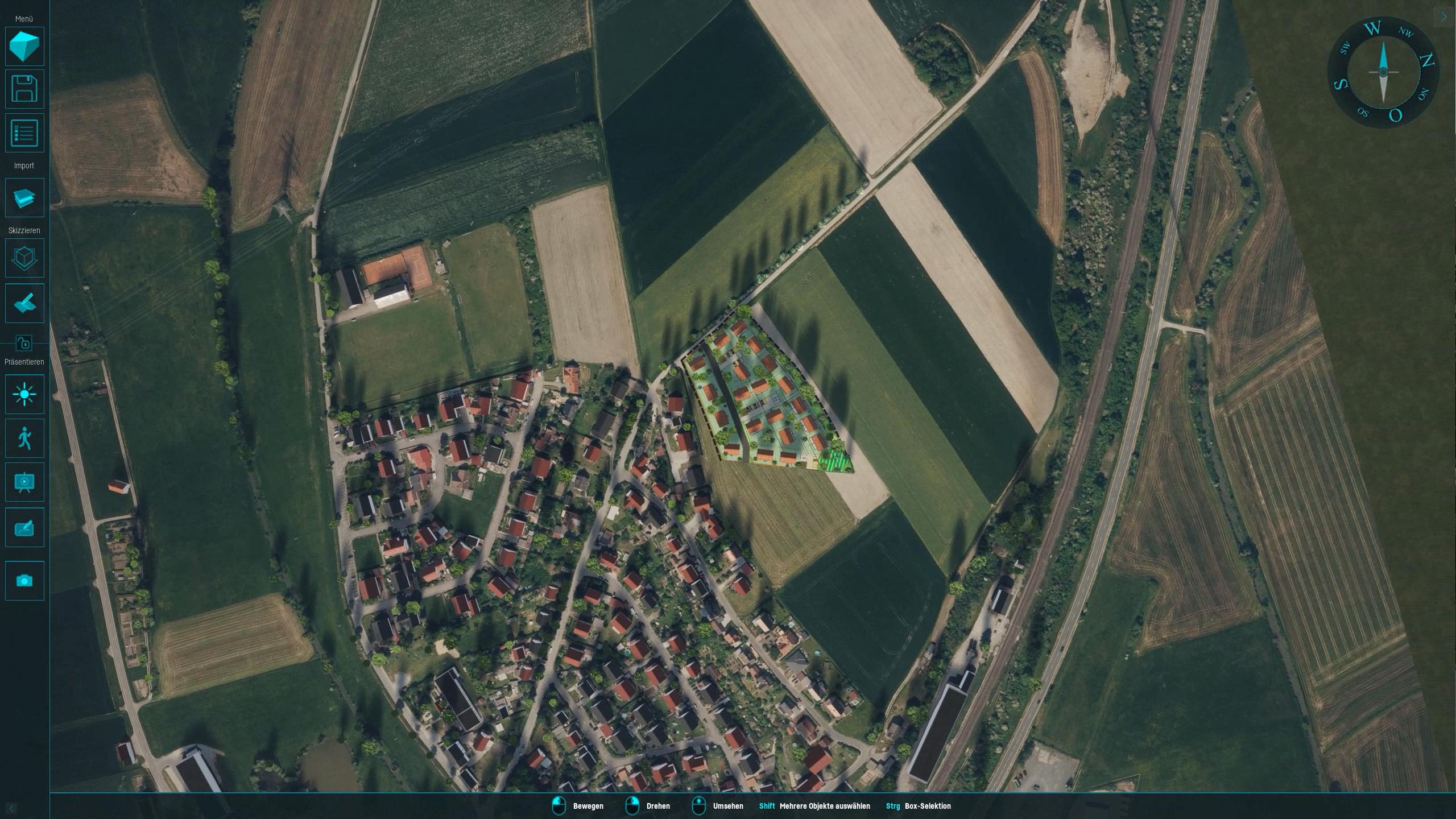 3D Visualisierung einer Stadt in Vogelperspektive