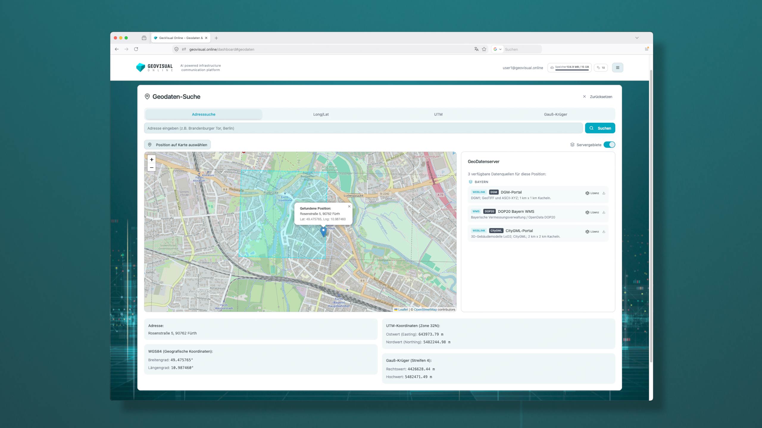 Screenshot Geodaten in geovisual.online auswählen