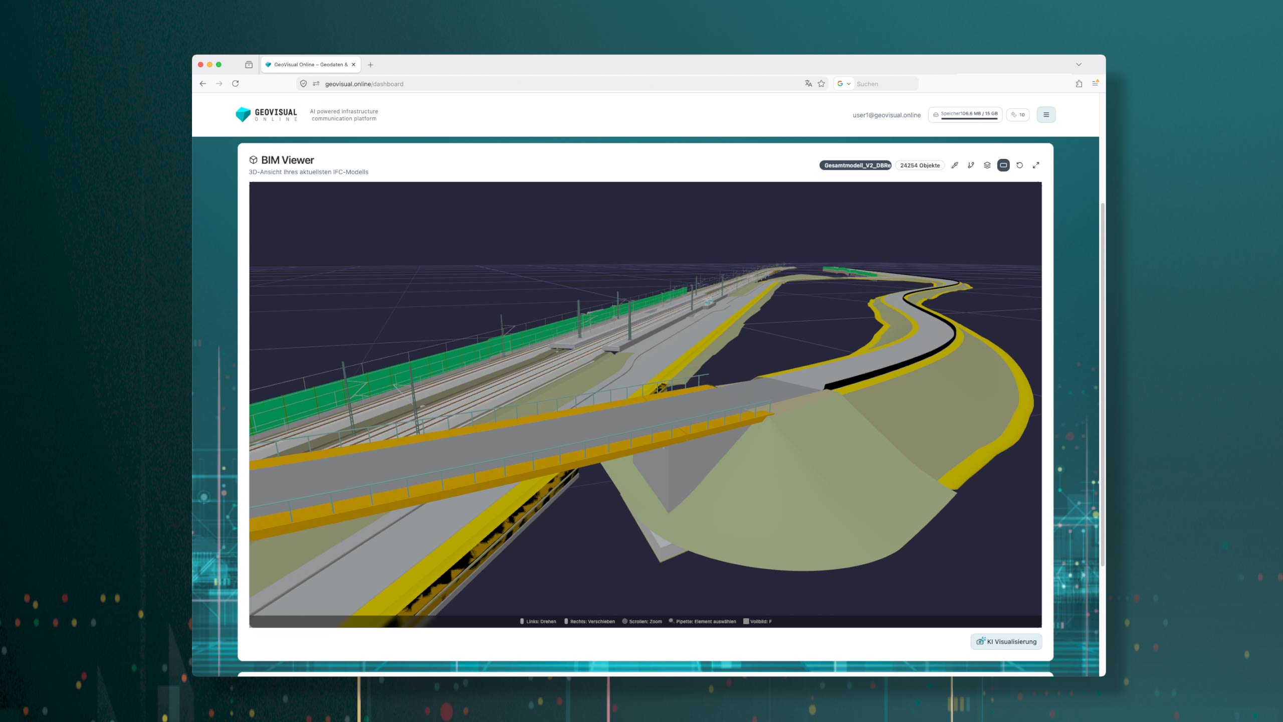 Browser with geovisual.online showing the IFC Viewer